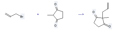 1,3-Cyclopentanedione,2-methyl-2-(2-propen-1-yl)- can be prepared by 3-bromo-propene and 2-methyl-cyclopentane-1,3-dione at the temperature of 60 °C